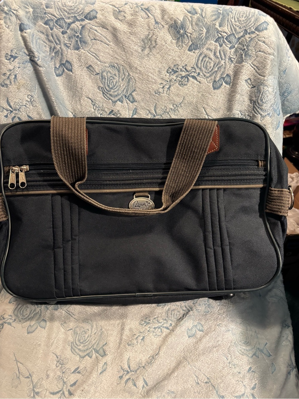Ricardo Beverly Hills Men's Navy BlueTravel Briefcase with Brown Webbing Handles